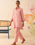 Blush Pink Floral Embroidered Co-Ord Set