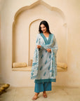 Blue Floral Petal Suit Set