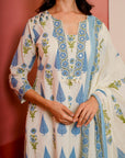 Blue Phoolkari Booti Suit Set