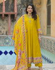 Mustard yellow anarkali suit set