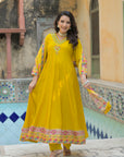 Mustard yellow anarkali suit set