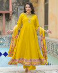 Mustard yellow anarkali suit set