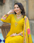 Mustard yellow anarkali suit set