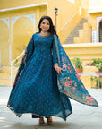 Blue golden anarkali suit set