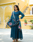Blue golden anarkali suit set