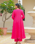 Pink golden anarkali suit set