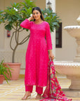 Pink golden anarkali suit set
