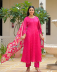 Pink golden anarkali suit set