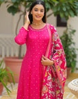 Pink golden anarkali suit set