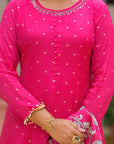 Pink golden anarkali suit set