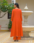 Rust golden anarkali suit set