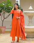 Rust golden anarkali suit set