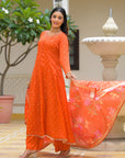 Rust golden anarkali suit set