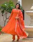 Rust golden anarkali suit set