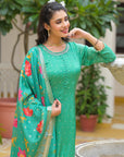 Emerald green anarkali suit set