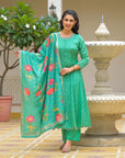 Emerald green anarkali suit set