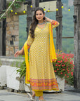 Mustard cabriole anarkali suit set