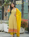 Mustard cabriole anarkali suit set