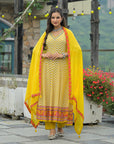Mustard cabriole anarkali suit set
