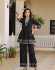 Midnight black embroidery coord set