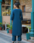 Navy blue kalamkaari suit set