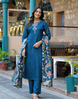 Navy blue kalamkaari suit set
