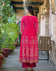 Pink floral anarkali suit set