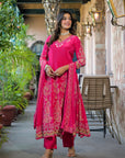 Pink floral anarkali suit set