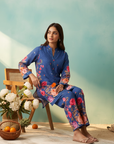 Royal Blue Rose Printed Cord Set
