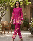 Deep Magenta Floral Printed Cord Set