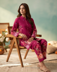 Deep Magenta Floral Printed Cord Set