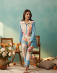 Sky Blue Border Printed Cord Set