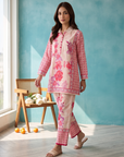 Pink Houndstooth Floral Printed Cord Set