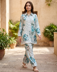 Mint Blue Floral Printed Cord Set