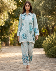 Mint Blue Floral Printed Cord Set