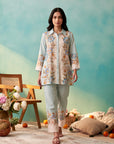 Pastel Blue Floral Printed Cord Set