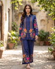Navy Blue Floral Printed Cord Set