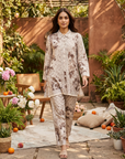 Brown Monochrome Floral Printed Cord Set