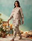 Brown Monochrome Floral Printed Cord Set