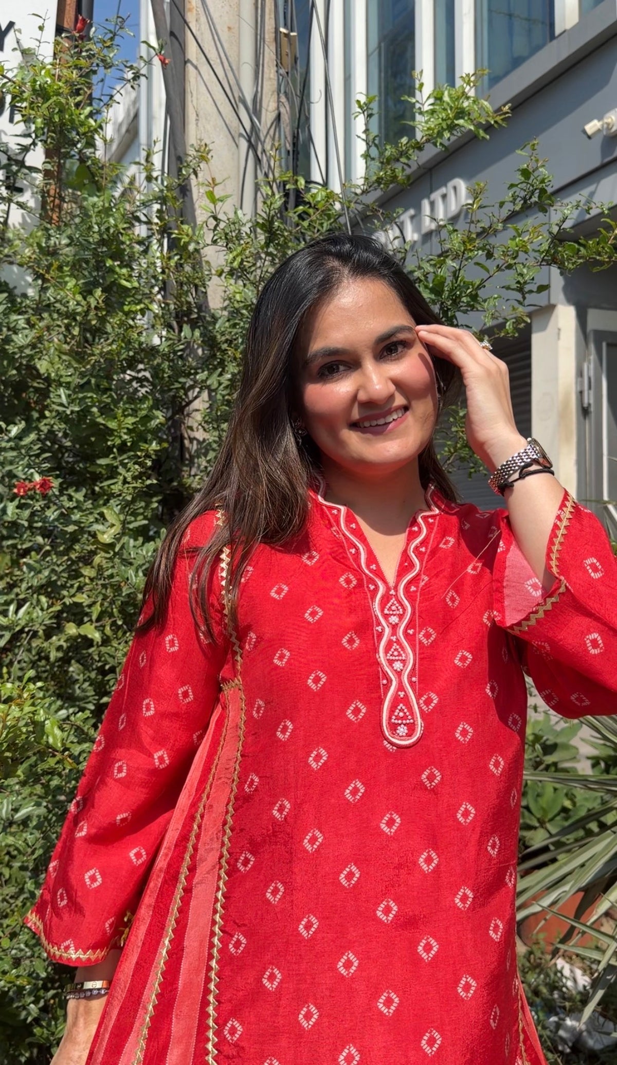 Laal Gul Strips Co-ord Set