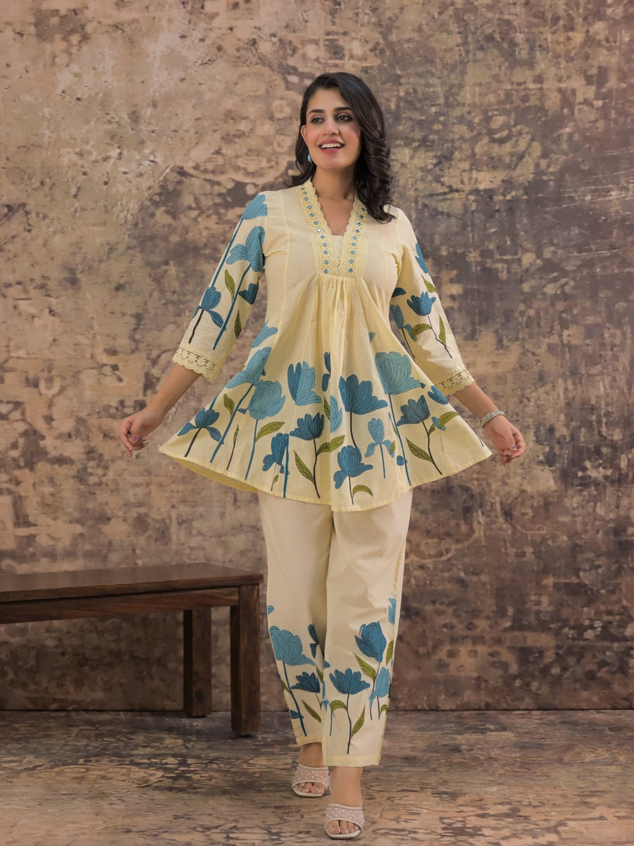 Sea blue floral coord set