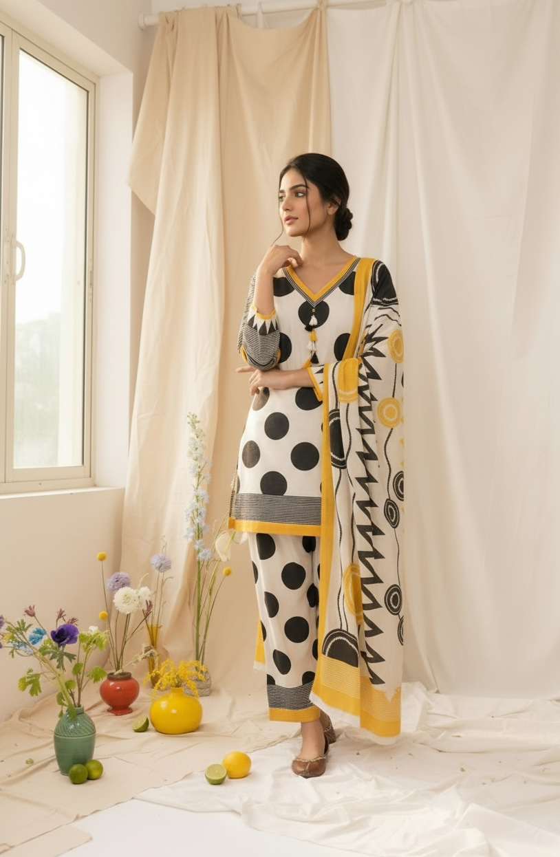 Yellow Polka farshi Suit Set
