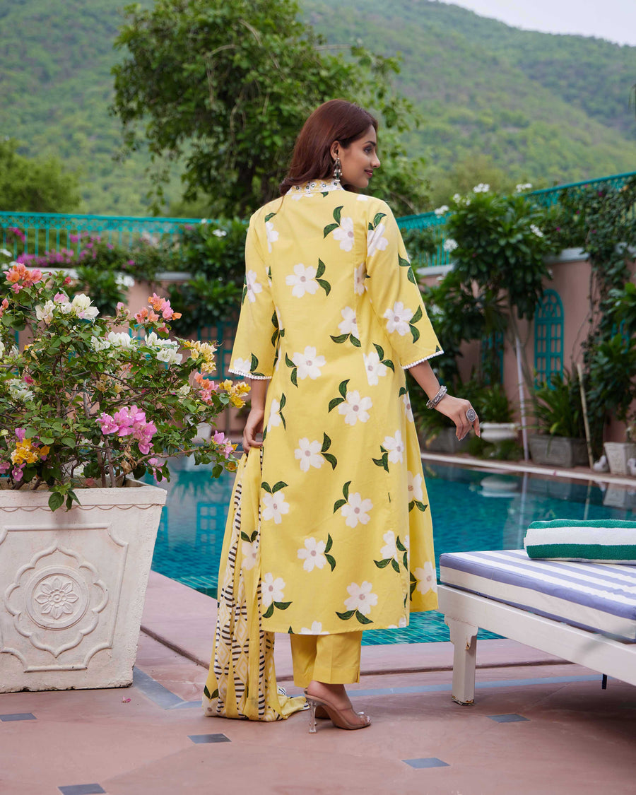 Citrine yellow floral suit set