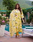 Citrine yellow floral suit set