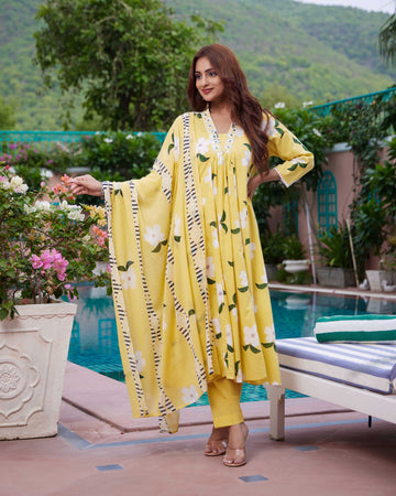 Citrine yellow floral suit set