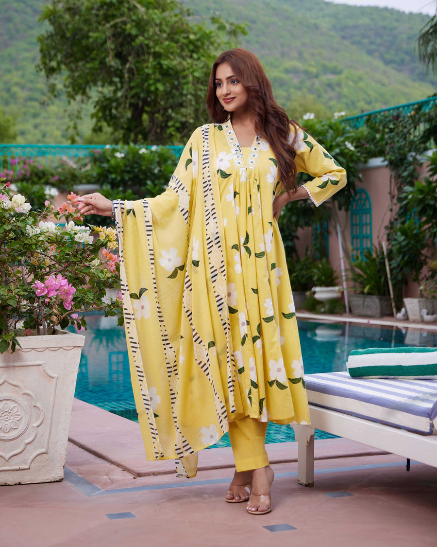 Citrine yellow floral suit set