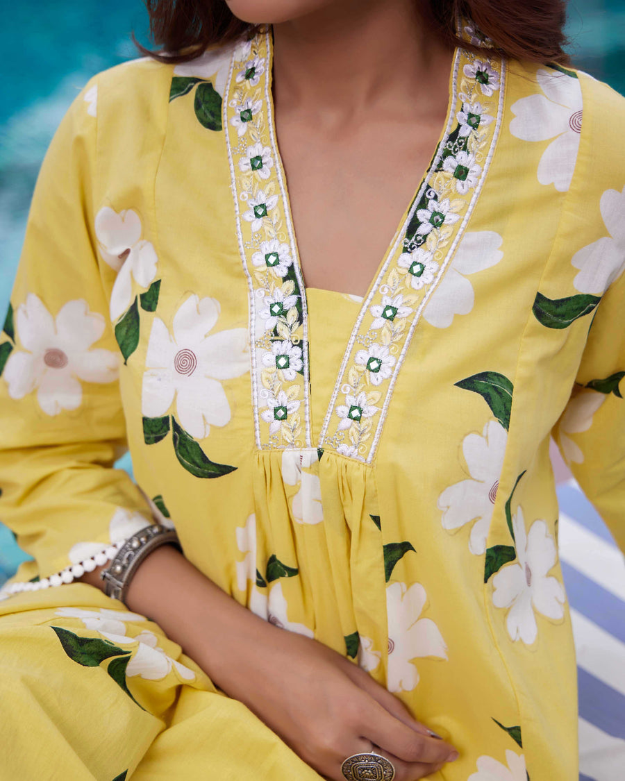 Citrine yellow floral suit set