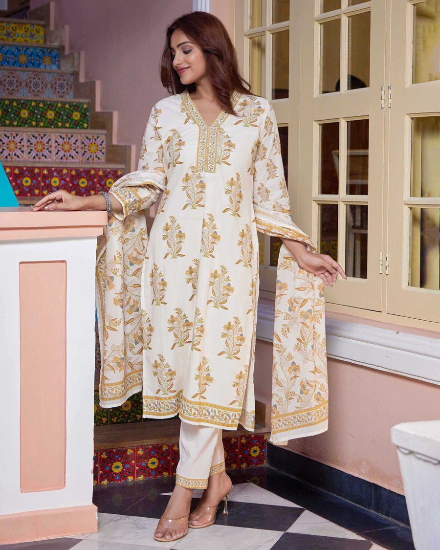 Floral sunny mustard suit set