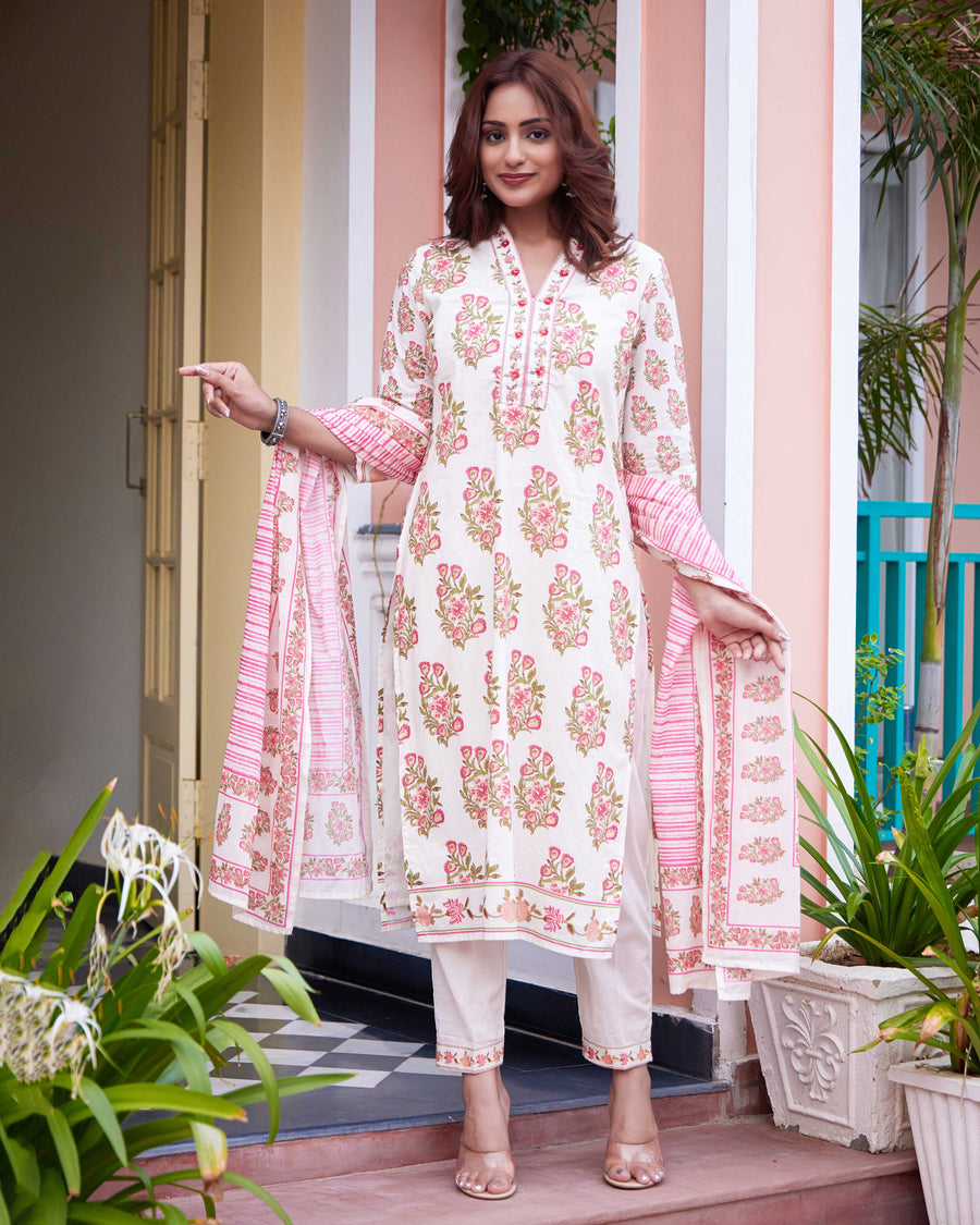 Floral pink block suit set