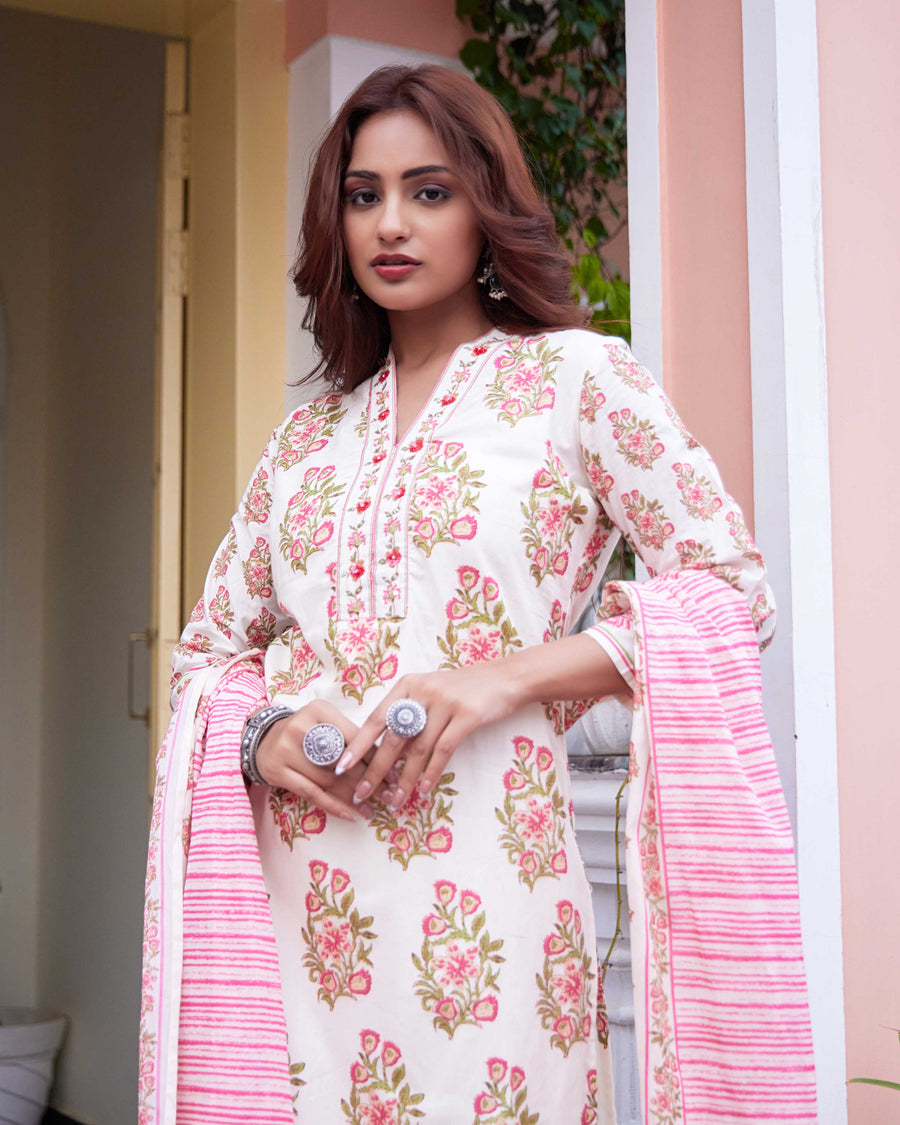 Floral pink block suit set